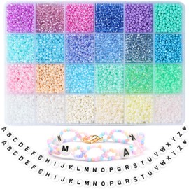 Yholin 3mm Glass Seed Beads, 8/0 Small Pony Beads Jewelry Friendship Bracelet Making Kit, Tiny Waist Letter Beads, DIY Art Craft Gifts