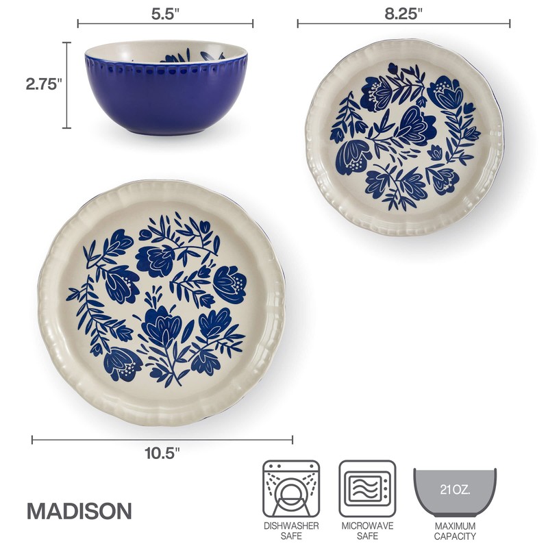 Pfaltzgraff Madison 12-Piece Stoneware Dinnerware Set - Organic Coupe Design