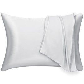 Mulberry Silk Pillowcase 2 Pack for Hair and Skin,with Hidden Zipper.Both Sides 19 Momme Allergen Proof Soft Breathable Smooth Silk Pillow Cover (King, White)