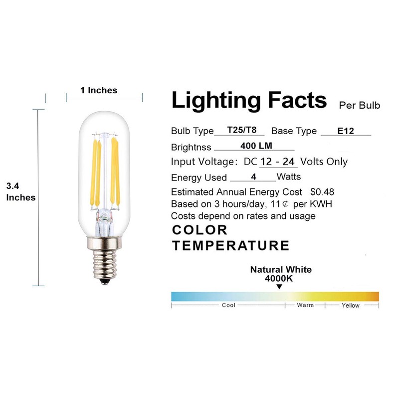 OPALRAY DC 12V 24V Input T8/T25 Mini Tube LED Bulb,