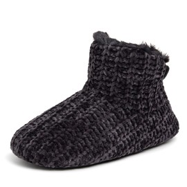 Dearfoams Women's Chenille Bootie Slipper, Black, Medium