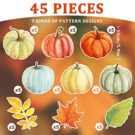 Whaline 45Pcs Fall Watercolor Cut-Outs Maple Leaves Pumpkin Cut Outs Autumn Pumpkin Leaves Bulletin Board Decorations Fall Thanksgiving Party Assorted Colors Paper Cutouts for Home Classroom Decor