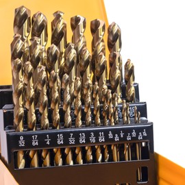 M35 Cobalt Drill Bit Set, 29Pcs High Speed Steel Twist Jobber Length Drill Bit Kit for for Hardened Metal, Stainless Steel, Cast Iron, Wood and Plastics with Index Storage Case, 1/16" - 1/2"