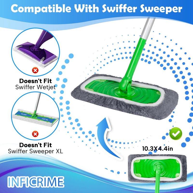 INFICRIME 6 Pack Reusable Microfiber Mop Pads Compatible with Swiffer