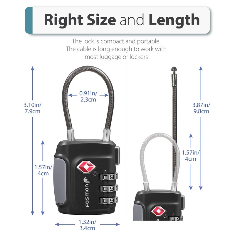 Fosmon TSA Approved Cable Locks for Luggage, Suitcase, Gun Case