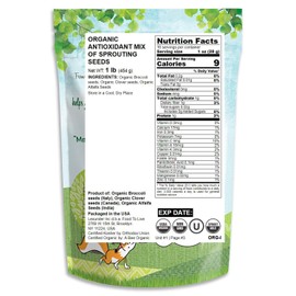 Organic Antioxidant Mix of Sprouting Seeds, 1 Pound — Non-GMO Broccoli, Alfalfa, Clover, Rich Germination Rate, Non-Irradiated, Kosher, Vegan Superfood, Bulk, Rich in Sulforaphane