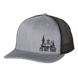 Trenz Shirt Company Disk Golf Funny I'd Hit That Golfer Mens Embroidered Mesh Back Trucker Hat, Heather Grey/Black