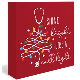 Absnfatu Funny Nurse Christmas Wooden Box Sign, Nurses Gifts for Christmas, Funny Nurse Gifts, Nurse Appreciation Gifts, Red Christmas Decorations for Nurse Office Desk Table Shelf Decor, 5x5 Inch