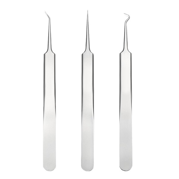 Bzzerumy 3-Piece Tweezers Set, Precise Eyebrow Tweezers, Pointed Tweezers for