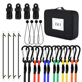 BH Home 28-Piece Heavy Duty Bungee Cord Set - Assorted Sizes (72", 60", 48", 36", 24", 18") with Bungee Balls, Tarp Clips, Long Rubber Straps, and Organizer Bag - Durable Outdoor Bungee Cords