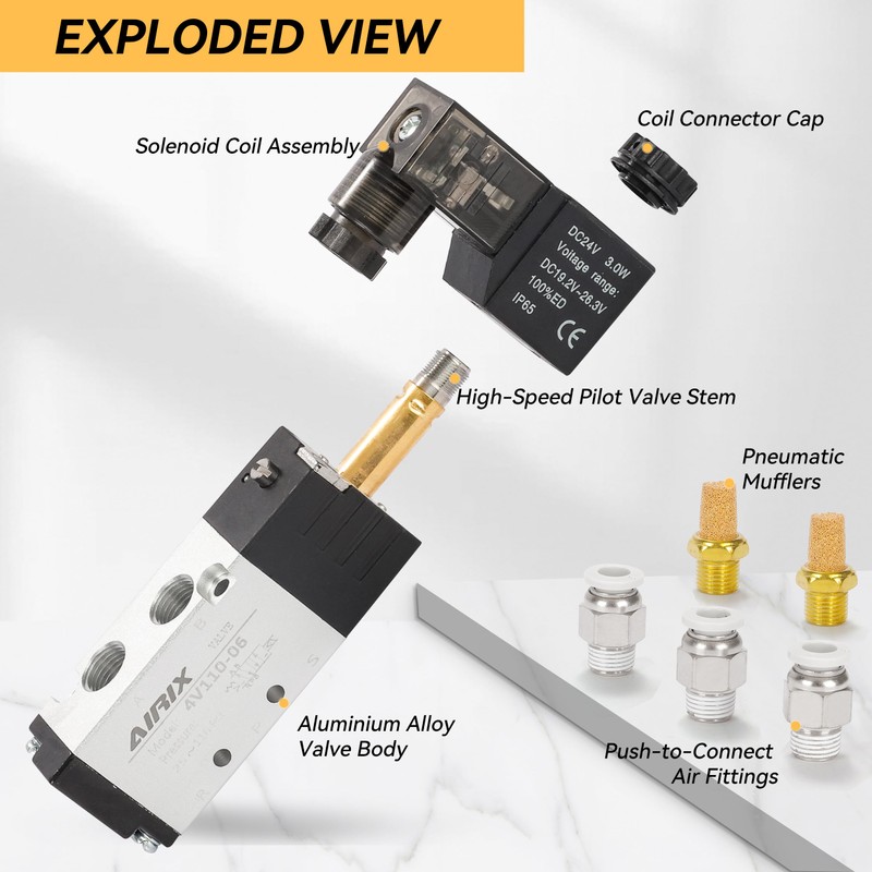 AIRIX 4V110-06 Pneumatic Solenoid Valve DC24V, 2 Position 5 Way,