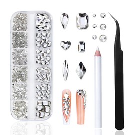 aninako ネイルラインストーン ラインストーン ネイル ストーン 3D ひし形 ハート 長方形 丸 ネイルアートパーツ ネイルデコレーション ハンドメイド素材 手芸パーツ DIY ネイルを飾て (シルバー・様々な形)