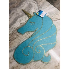 Ship N 24 Hours. New-Girls Turquoise Unicorn 2 Felt Shape:12in x13.5in
