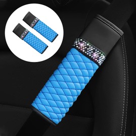 Piburth 2PCS Car Seat Belt Cover, Breathable Leather Shoulder Pads Protect Your Neck, Harness Pads Strap for a More Comfortable Driving, Car Accessories Compatible for Women Girls (Blue)