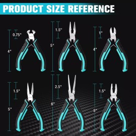 DURATECH 6PC Mini Pliers Needle Nose Diagonal Long Nose Bent Nose Jewelry Pliers