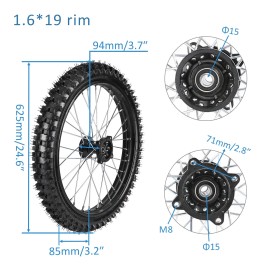 Unbranded 19inch 70/100-19'' Front Wheel Rim Tire for Motocross Apollo SSR SDG Coolster KX