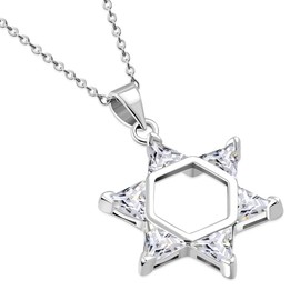 My Daily Styles Womens 925 Sterling Silver Star of David Jewish Judaica CZ Pendant Necklace Charm Adjustable Chain 16"-18"