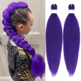 Long Purple Braiding Hair 30 Inch Pre Stretched Synthetic Braiding Hair Extensions for Braids Rumi Purple Hair Extensions Yaki Texture for Stage Party Halloween Costume Cosplay 2 Packs
