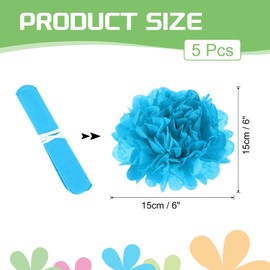 sourcing map 5Pcs Paper Pom Poms, 6 Inch Paper Flowers Tissue Paper Flowers Mexican Paper Flowers for Birthdays Party Wedding Sky Blue