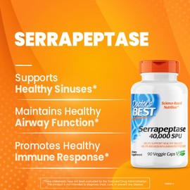 Doctor's Best Serrapeptase, Non-GMO, Gluten Free, Vegan, Supports Healthy Sinuses, 40,000 SPU, 270 Count (Pack of 1)