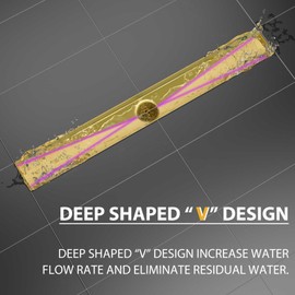 SaniteModar Gold Linear Shower Drain, Gold Shower Drain 18 inch with Removable Grate,Brushed 304 Stainless Steel Linear Drain with Hair Strainer and Leveling Feet