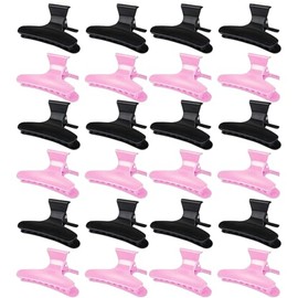 Ondder 24 Pcs Black and Pink Butterfly Hair Clips for Styling and Sectioning - Pro Claws Clamps for Cutting, Coloring - Hair Accessories for Women Girls
