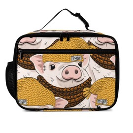 Muishi Pigs with Hats Reusable Lunch Box Insulated Lunch Bag Cooler Bag Lunchbox Meal Food Container Tote Bag for Women Kids Girls Boy School Camping Hiking Picnic Beach Travel