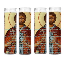 Saint Genesius Patron of Actors Comedians Dancers Performers and Clowns Laminated Italian Holy Card or Candles with Prayer Card (4 Candles, White)