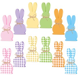 Ferraycle 6 Pcs Easter Bunny Wooden Signs Buffalo Plaid Easter Bunny Decor with Jute Rope Tabletop Wood Easter Decorations Indoor Spring Table Sign for DIY Home Office Farmhouse(Stand Style)