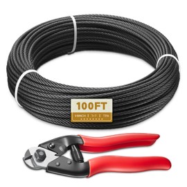 KALLSDY 100FT 1/8" T316 Black Stainless Steel Cable, Black Wire Rope Aircraft Cable for Deck Cable Railing Kit, DIY Balustrades, 7x7 Strands Construction, Comes with a Cutter