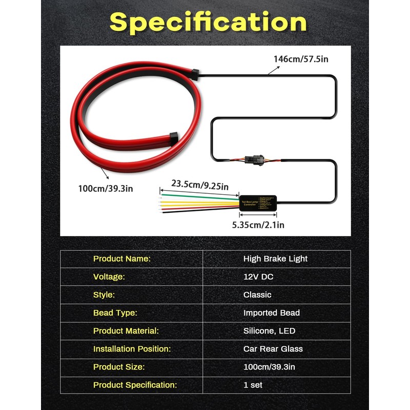 Defvnsy Rear Tail Brake Light Strip 100CM 39.4" Multifunction Third