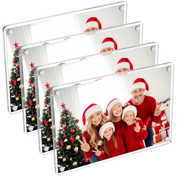 SUNEZLGO 4 Pack- Acrylic Fridge Magnetic Frame, Acrylic Photo Picture