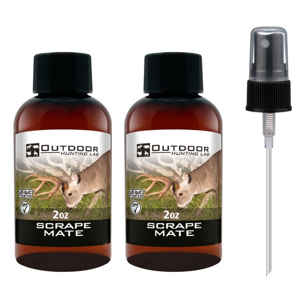 Outdoor Hunting Lab Scrape Lure Deer Urine Buck Attractant for Whitetail Deer - Deer Attractant Doe Pee - Buck Lure Hunting Scent - Use in Mock Scrapes, Drags, and Drippers - 2 oz (2 Bottles)