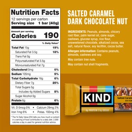 KIND Nut Bars, Salted Caramel & Dark Chocolate Nut, Healthy Snacks, Gluten Free, Low Sugar, 6g Protein, 12 Count