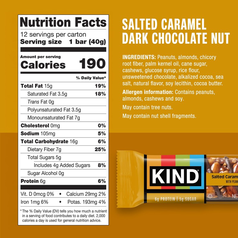 KIND Nut Bars, Salted Caramel & Dark Chocolate Nut, Healthy