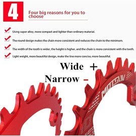 Gototop MTB Chainring, 32/34/36/38 Teeth BCD 104 Repair Part Mountain Bike Steel Single Crank Chain Ring, red, 36T