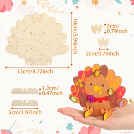Blueweenly 24 Set Thanksgiving Sitting Turkey Craft Kit for Kids DIY Wooden Turkey Painting Kit with Watercolor Pens Acrylic Diamond Thanksgiving Party Decoration Activities Favors Gifts