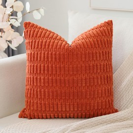 Artscope Corduroy Set of 1 Cushion Cover 55x55 cm Super Soft Boho Striped Square Pillow Covers Case Decorative Modern Cushion Covers for Sofa Couch Bedroom Car Decor Orange