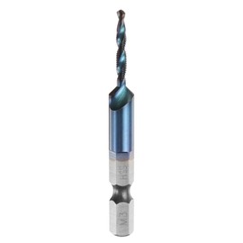 sourcing map Combination Drill and Tap Bit, Metric M3 x 0.5 Thread 1/4" Hex Shank, Blue Nano Coated Threading Screw Taps Spiral Flute Drilling Tapping Tool, High Speed Steel (HSS) 4341