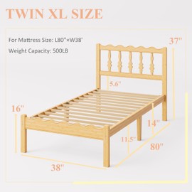ZIYOO Solid Bamboo Wood Twin XL Bed Frame with Headboard, 14 inch Platform Twin XL Bed Frames No Box Spring Needed with Steel Slats, Sturdy and Stable, Easy Assembly, Noise Free