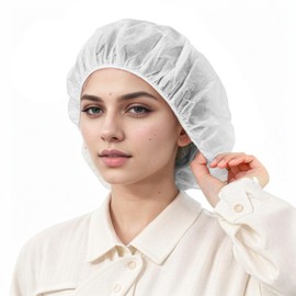 Chovbe Einweghaarnetz 21" – 100 Stück Haarnetze aus Vliesstoff, Doppeltes Elastisches Band, Atmungsaktive Barretthauben für Küche, Lebensmittelindustrie & Hygiene (Weiß)