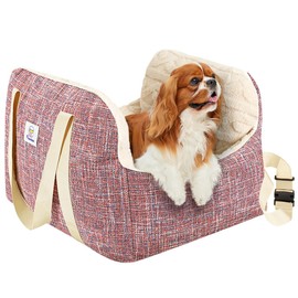 Pawaboo Dog Car Seat for Small Dogs, Soft Dog Booster Car Seat Under 25lbs, Puppy Portable Car Seat with Safety Leash and Thickened Memory Foam Filling, Pet Carseat Puppy Travel Carrier Bed, Magenta