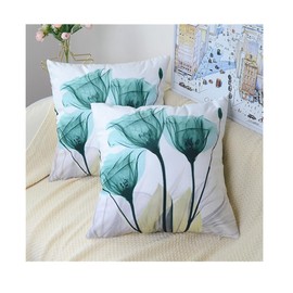 TIAODIAN Set of 2 Velvet Cushion Covers 45 x 45 cm Teal Flowers Modern Home Art Decorative Throw Pillow Case 18x18 inches for Living Room Sofa Garden Outdoor Decor Cushions