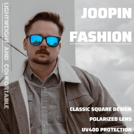Joopin Sunglasses Men's Polarised Retro Rectangular and Classic Sunglasses Women Large UV400, A04-matt black/blue mirrored
