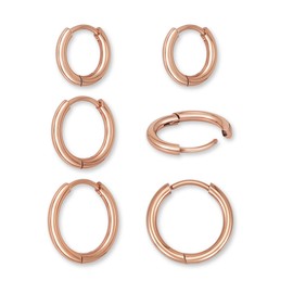 Rose gold stainless steel hoop earrings for women – 3 pairs of elegant small rose gold hoops (12mm, 14mm, 16mm) | Surgical steel earrings rose gold-plated in 18K – Hoop earrings for men