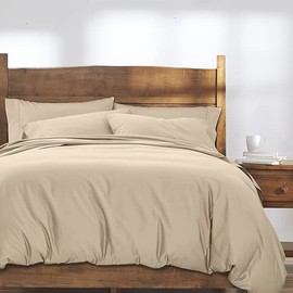 Cuddledown Easy Care Comforter Duvet Cover | 100% Cotton | Premium Quality | Ultra Soft Sateen Weave | Breathable | Button Closure | Twin | Tan