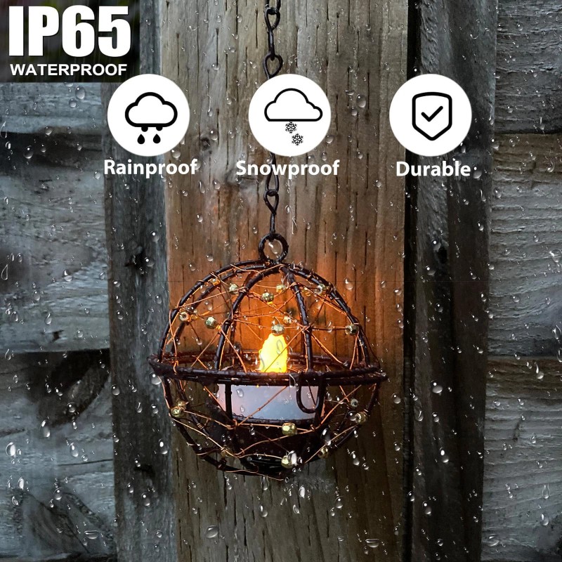 TWINKVILLA Outdoor Solar Hanging Lanterns Waterproof, Globe Hanging Candle Holder