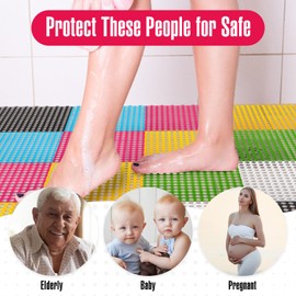 Tinideya Tinideya 60 Pcs Drainage Tiles Interlocking Floor Tiles 11.8' x 11.8' Soft TPE Pool Floor Mat with Drain Holes Non Slip Drainage Mat Vented Floor Mats for Kitchen Bathroom Basement Deck, 6 Colors