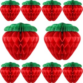 Vokmon 10pcs Berry First Birthday Strawberry Decorations, Strawberry Honeycomb Paper Lanterns