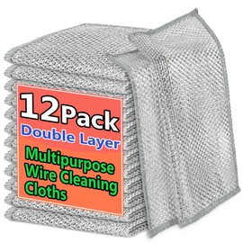 12PCS Double-Layer Wire Dishcloth, Non-Scratch Wire Dishwashing Rags, Multipurpose Wire Cleaning Cloths for Home/Kitchen(7.87''x7.87'')